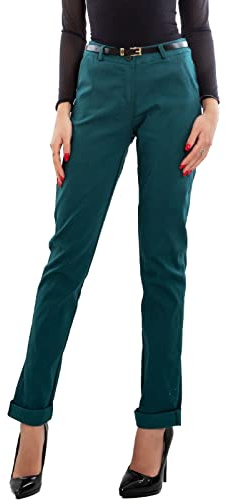 Toocool Pantalon Classique pour Femme, Pantalon Elégant Taille Basse avec Poches et Ceinture, Pantalons d'Eté pour Femme AS-28251 [S, Pétrole]