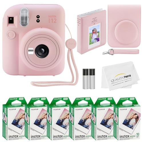 Fujifilm Instax Mini 12 Instant Camera + 60 Photo Prints + Quality Photo Value Bundle, Case, Decoration Stickers, Frames, Photo Album, (Blossom Pink)