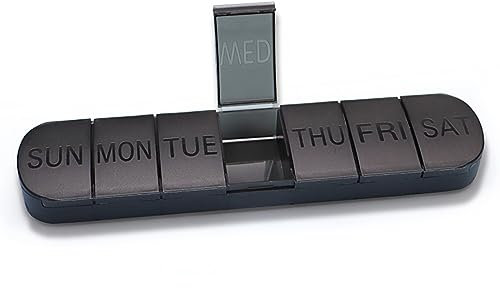 vgggrd Tablettenbox, 7 Tage Tabletten Wochenbox, Pillendose Medikamentenbox Tablettendose Pillenbox 7 Fächer Leicht Zu Öffnen, Bequem und bequem (Schwarz)