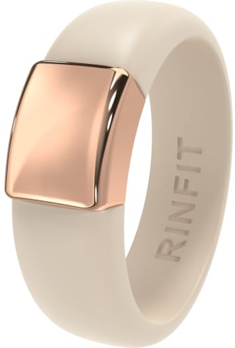 Rinfit Anillo de silicona para mujer con placa de acero inoxidable, Size 8, Silicona, Sin piedra preciosa