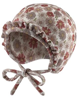 Sterntaler Inka Mütze mit Blumen Druck und Kleiner Rüsche - Mädchen Babymütze aus Mischgewebe mit angeschnittenen Ohrenklappen und Bindeband - Häubchen, gefüttert mit Baumwollfleece - beige, 39
