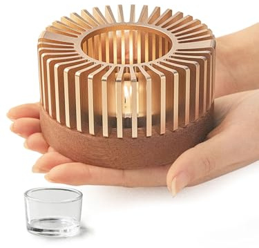 Rose Gold Teapot Warmer Aluminum Alloy + Wood Tea Warmer with Tea Light Holder, Tea Warmers for teapot, Candle Heater for Heating Tea, Coffee and Milk, Portable Food Warmer for Camping and Traveling