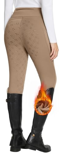 baleaf Leggings Térmicos de Equitación para Mujer Pantalones de Montar a Caballo Mallas Ecuestres para Damas Asiento Completo Agarre de Silicona Invierno Equitación a Caballo con Bolsillos, marrón, XL