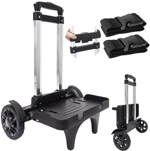 Carro Plegable con Ruedas Grandes Tipo Tanque, Carrito de Equipaje de Aluminio Resistente con Base Reforzada y protección de Bordes, Carro para Mochilas y Bolsas Pesado