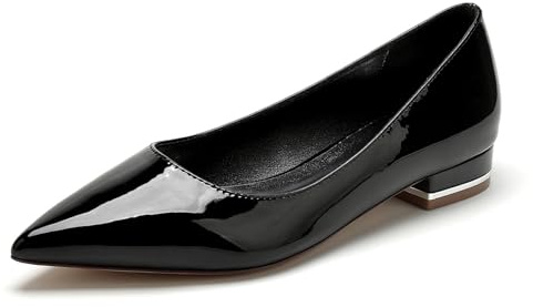 FQMAYPO Femmes des Sandales Fermée Bout Pointu Chaussures De Mariage Glisser sur Chaussures De Mariée Classique Cuir Verni Formel Talon Plate Bureau Robe Chaussures,Noir,42 EU