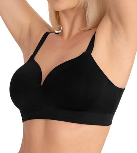 Conturve Bras for Women - Bralettes for Women with Support - Ultimate Comfort Wireless Support Bra Black - L