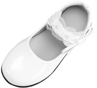 VASHCAME -Chaussures Mary Jane élégantes pour filles ballerines basses avec nœud dentelle pour mariage, fête, activité, école, Blanc, 27 EU