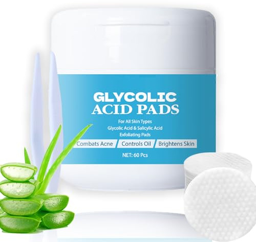 Glycolic Acid Pads, Exfoliating Pads for Face with Salicylic Acid, Resurfacing, Gentle Exfoliating Face Pads to Reduce Dark Spots, Acne & Pores, Even Skin Tone, Brighten Skin, 60 Pads