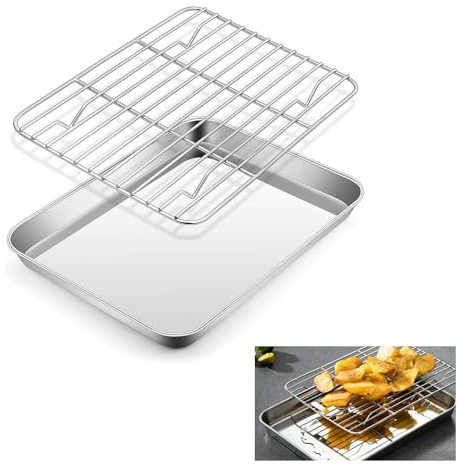 Baking Sheet with Rack Set,Stainless Steel Baking Sheet with Rack,26 X 20.5 X 2.5cm Cooking Trays,Non Stick Cooling Tray for Baking,Easy Clean and Dishwasher Safe,Cookie Sheet for Roasting & Cooking