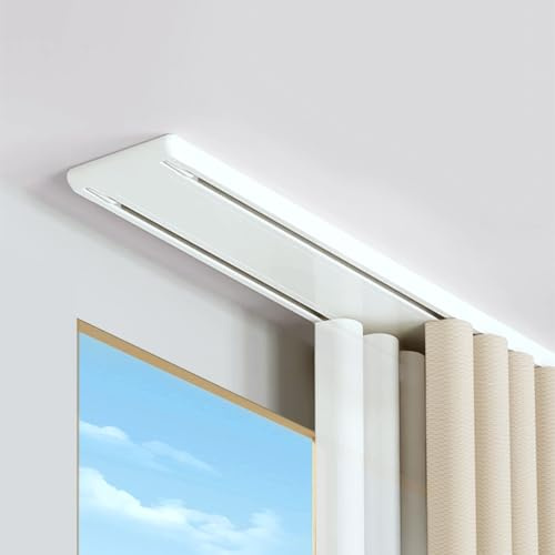 Rail Rideau Plafond Double, Tringle à Rideaux Silencieuse à Rails à Double Rangée, Double Rails de Rideaux Rideau Rai Plafond, pour Salon, Chambre à Coucher (Blanc,100 cm)