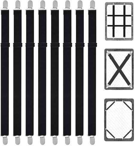 Tenditori per Lenzuola Regolabili, 8 Pezzi, 55-250 cm, Elastici per Lenzuola con Clip in Metallo per Lenzuola, Materasso, ASSE da Stiro o Divano
