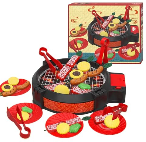 Kids Grill, Interactive Realistic Toys with Sound, Kids Pretend Play Kitchen Set, for Boys Indoor Home School Daycare Preschool Outdoor Classroom Patio Camping