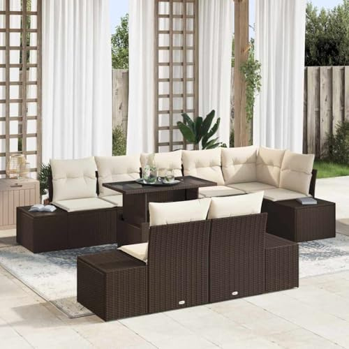 Frdhee Garden Lounge Sofa Loungesofa,Garten Sofa Set 9 pcs Braun und Creme 100 x 55 x 73 cm,Für Garten,Balkon,Terrasse,Kann Schnell Zusammengebaut Werden