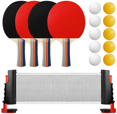 Bordtennisset, 40 x 30 x 6,5 cm bordtennisracket, bordtennisracket, proffs bordtennisset för familj och flerspelare, 4 bordtennis, 10 bollar och 1 nät, yangwood, hög kvalitet