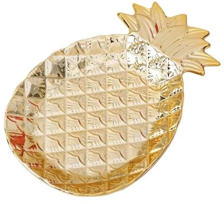 XCTDSVAH Vide Poche Assiette à bijoux en céramique dorée forme d'ananas, rangement de clés, décoration la maison(Gold)