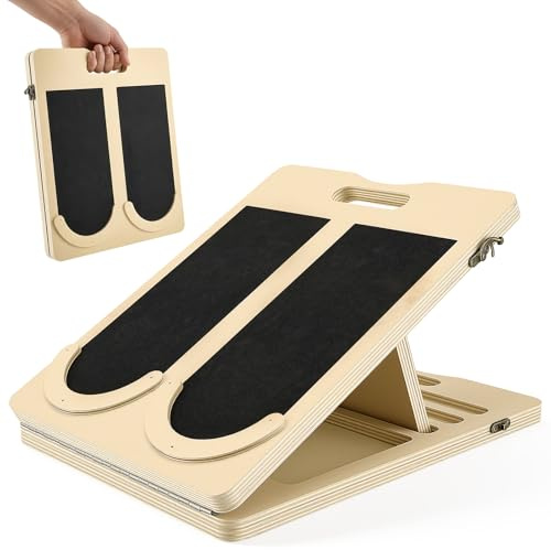 Adjustable Slant Board 4 Levels,200 kg Capacity, 30x40cm, Foldable Calf Stretcher with Side Lock Clips & Curved Heel Stop, Anti-Slip Wooden Incline Board for Plantar Fasciitis, Achilles, Leg Stretch