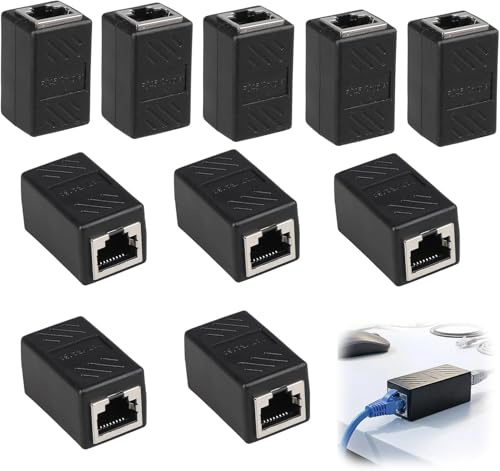 Uranbee 10 Unidades Adaptador RJ45 Hembra a Hembra Cat7, Conector RJ45, Empalme Adaptador Ethernet Blindado Gigabit, Conectores Ethernet, Acoplador de Red para Cat7 Cat6 Cat5e Cat5