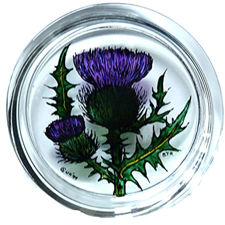 HENSITA Decorative Hand Printed Stained Glass Paperweight in a Scottish Thistle Design.
