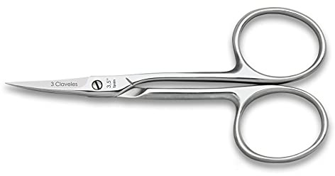 3 Claveles, Plata, 9 cm (3,5) Tijera curva de bordar de 3.5, Acero Carbono
