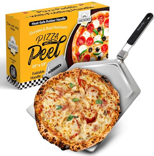 Checkered Chef Pizza Paddle - Extra Large Stainless Steel Peel w/Folding Handle - 13 Inch x 15 Inch