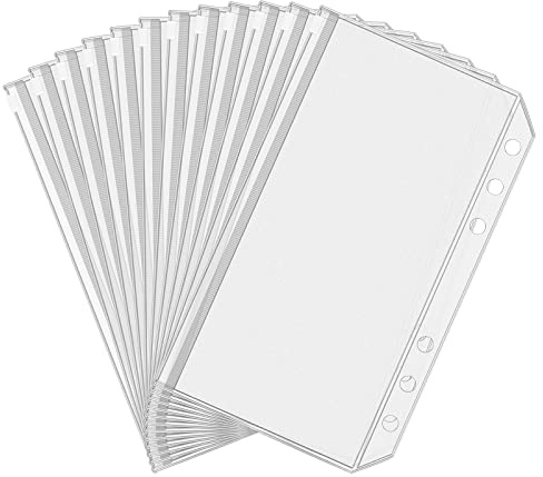 Antner 12pcs A6 Size Binder Pockets 6 Holes Budget Cash Envelopes for Budgeting, Clear Zipper Folders Loose Leaf Bags for A6 6-Ring Budget Binder, Waterproof PVC Document Pouch Filing Bags