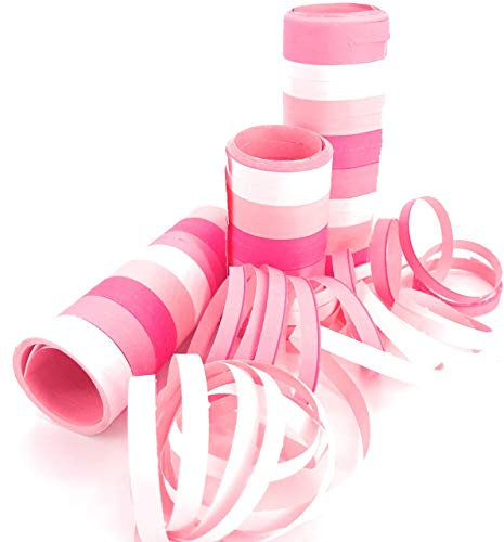Neu 2019: Lot de 54 serpentins - Rose et blanc - Décoration pour fête It's a girl ou anniversaire d'enfant - 3 rouleaux de 18 barrettes de 3 couleurs - Décoration de table fée princesse