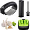 Garlic Press Rocker Stainless Steel Garlic Crusher Kitchen Ginger Garlic Mincer with Silicone Peeler and Cleaning Brush