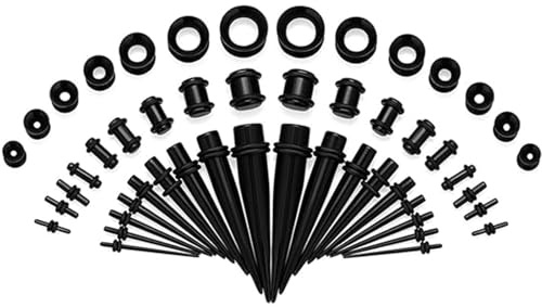 Huacan Dehnstäbe Set 1-10mm Tunnel Sets Dehnset Acryl Dehnstab Dehnungstäbe Silikon Tunnels 3mm 4mm 5mm 6mm 8mm 10mm 12mm Plugs 50 Stück Schwarz Blau Türkis Weiß Klar Expander Frauen Damen Herren