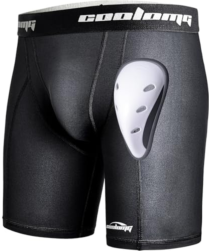 COOLOMG Men Sliding Shorts with Protective Cup Baseball Football MMA Lacrosse Hockey Black XL