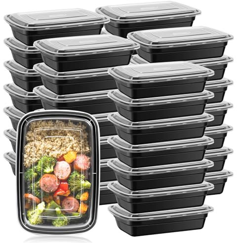 Lot de 50 boîtes de conservation portables pour repas de 900ml avec couvercles passent au micro-ondes au lave-vaisselle et au congélateur