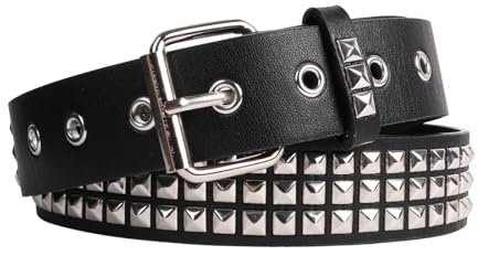 Jiusely Black Punk Studded Belt, PU Leather Vintage Punk Rock Costume Accessories,Women and Men Gothic Clothing Accessories,Grommet Belt 115CM