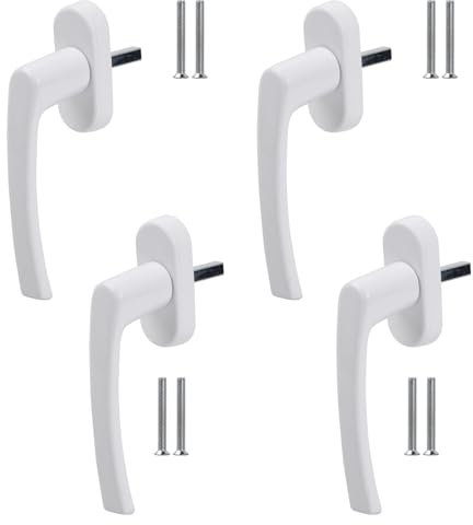 Anseom 4 Pieza Manija de Ventana de Aleación de Aluminio, Manijas de Seguridad, Blanco Manijas de Aluminio para Ventanas, Manijas para Ventanas, Puertas Balconeras y Terrazas