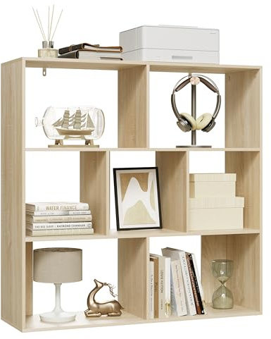 eSituro Bücherregal Regal Würfelregal Standregal 7 offene Fächer horizontal vertikal oder kopfüber verwendbar für Wohnzimmer Schlafzimmer Büro helle Eiche