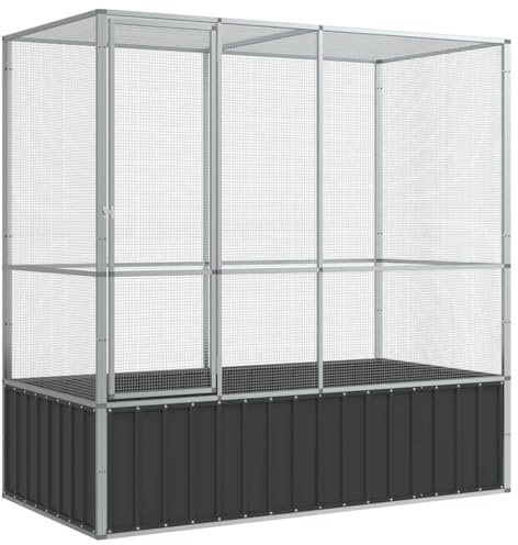 vidaXL Aviary, Outdoor Bird Aviary, Lockable Large Parrot Cage, Bird House, Budgie Cage for Rabbit Duck Chicken, Silver 82.9x42.1x83.5 Steel