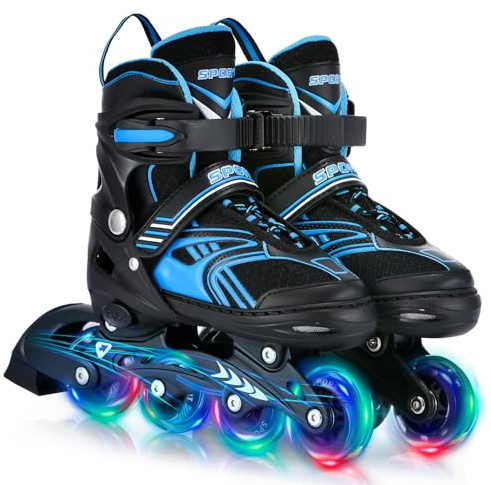 TOMSHOO Pattini in linea Pattini a Rotelle Regolabili 4 Misure, Ruote a LED, Pattini in linea Bambina, Bambini, Ragazzi, Ragazze