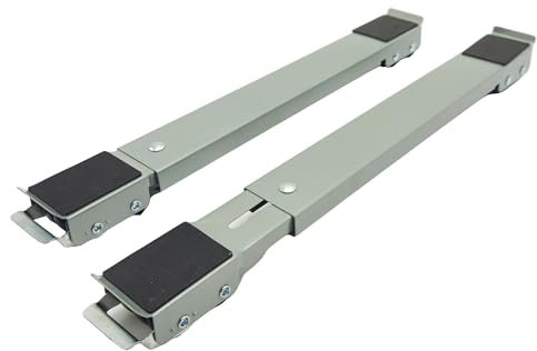 Waschmaschinen-Untergestell mit Rollen, Waschmaschinenwagen mit Rollen, Möbelwagen mit Rädern, Stahl - Tiefenverstellbar von 40 cm bis 75 cm, 2 Rollen pro Seite, Tragkraft 300 kg, Grau