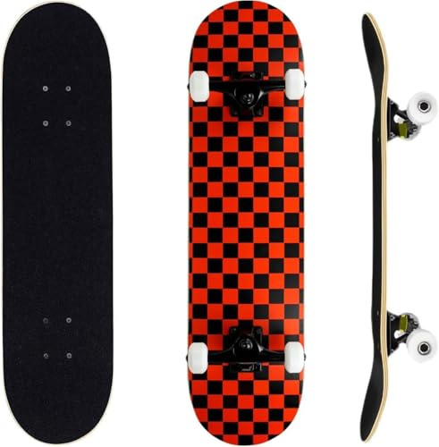ERNAN Komplett skateboard för nybörjare, 81 x 20 cm dubbel sparkskateboard för barn, tonåringar och vuxna. med Skate T-verktyg. Svart och röd)