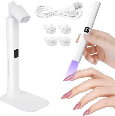 LOPHE UV Lampe für Gelnägel, 2 in 1 Kleine UV Nagellampe & Nail mit Ständer Tragbare, Mini U V LED Lampe für Nägel Wiederaufladbar, zum Aushärten von Nagelkleber & Nail Tips Weiß (B)