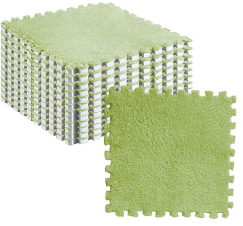 BTSEURY Foam Floor Mat, Puzzle Floor Mat, 10pcs Plush Foam Mat, Tiles Cuttable Anti Slip Interlocking Carpet Tiles (Fluorescent Green)
