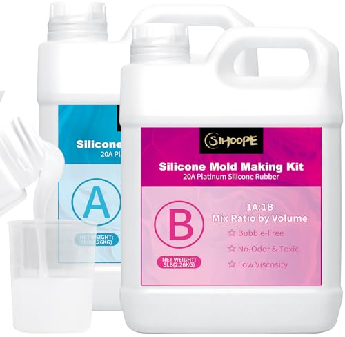 SIHOOPE Silicone per stampi - Alimentare 20A - Silicone Liquido Trasparente (1:1), Perfetto per stampi in Resina DIY, Cera, Gesso e modellazione (4L)