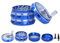 TIRIRS 2.5 4 Pieces Hand Cranked Clear Top Herb Grinder - Aluminium Spice Grinder with Pollen Scraper and Cleaning Brush, Foldable Handle - Blue and Silver