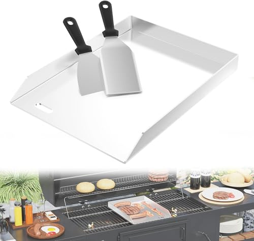 YRHome Plancha Grillplatte 30x40x4cm - 4mm Edelstahl Grillblech für Gas & Holzkohle, mit Grillspachtel & Schaber - Rostfrei, hitzebeständig - Universal für BBQ, Steak, Gemüse (Ohne Griff)