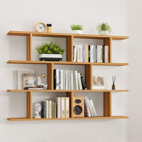 HukaMosx Floating Shelf, Grid Shelf for Open Storge and Display, Wooden Shelf for Wall, Book Display Shelf, Wall Mounted Wood Shelf(Natural,39.4 X 38IN)