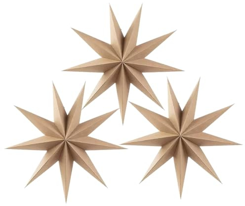 Kiddale 3 Pcs 3D Paper Star Decorations 12 Inch, Brown Hanging Stars