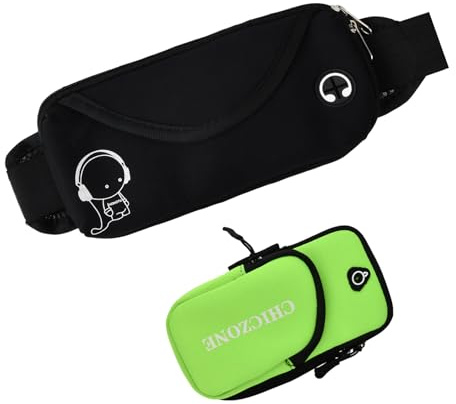2 Pezzi Marsupio Running Impermeabilità - Fasce da Braccio per Cellulare, Marsupio da Sportivo Regolabile Sports Waist Pack Cintura da Corsa con Jack Cuffie per Fitness/Jogging/Ciclismo