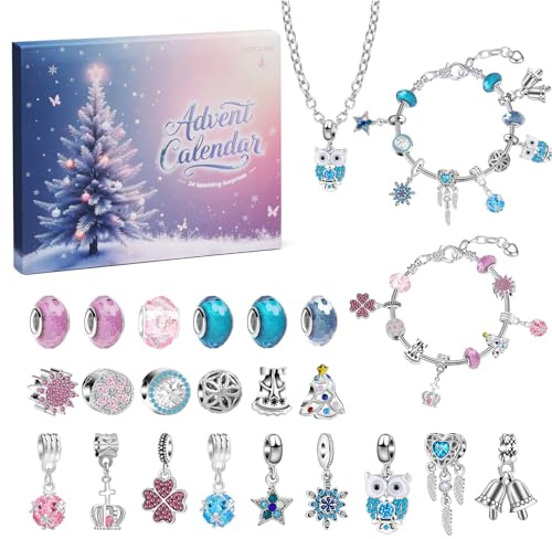 COZCLAM Adventskalender 2025 smycken för kvinnor, 24 dagars julsmycken, present till barn och flickor, armband, halsband och gör-det-själv-berlocker, adventskalender för flickor 6–13 år