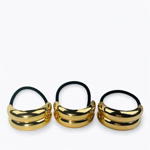 Set da 3 Elastici Gioiello per Capelli Donna – Accessori Capelli Eleganti con Placca in Metallo, Elastici per Coda Bubble (Oro 2)