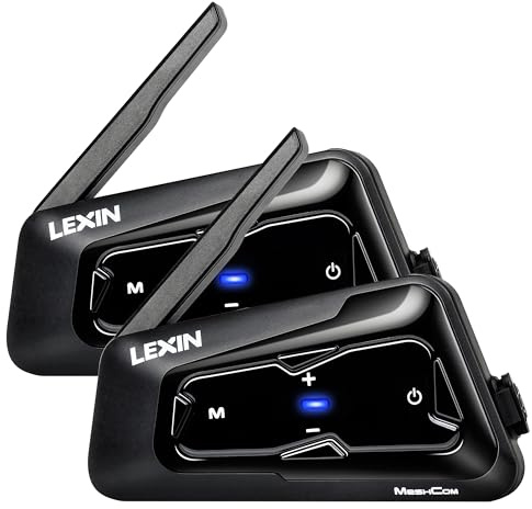 LEXIN MeshCom Interfono Moto MESH 3.0 – Bluetooth 5.0 Interfono Moto con Compartir Música, Multitarea Audio, Impermeable, Mesh Sistema de Comunicación, Doble Paquete