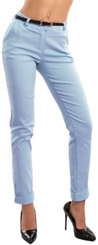 Toocool Pantalon Femme Classique Élégant Poches Taille Basse Ceinture AS-28251, bleu ciel, XXL