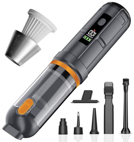 Car Vacuum Cleaner, 4-in-1 Cordless Handheld Vacuum with 24000Pa Suction, 3 Suction Modes, Type-C Charge, Portable Mini Hoover with One-Touch Cleaning for Home Office Desk Keyboards Pet Hair (Orange)